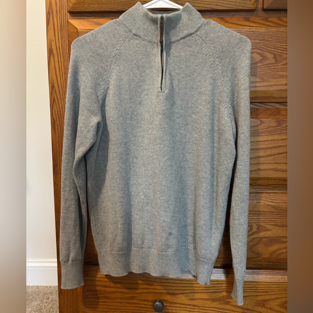 J. Crew Kids' half-zip cotton pullover, XL, grey, leather pull